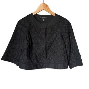 Laundry by Shelli Segal Women's Black Applique Embroidered Cropped Jacket 2